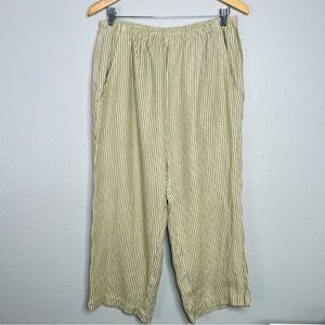 Vintage Striped Cropped Pants - Green and White